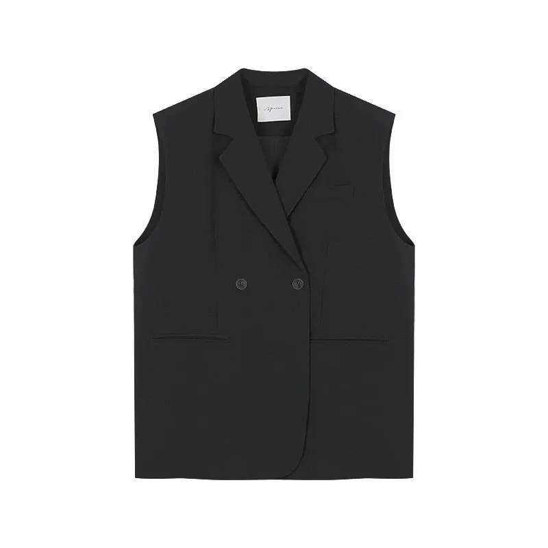 [Korean Style] High Quality Loose Fit Double Breasted Collared Blazer Vest