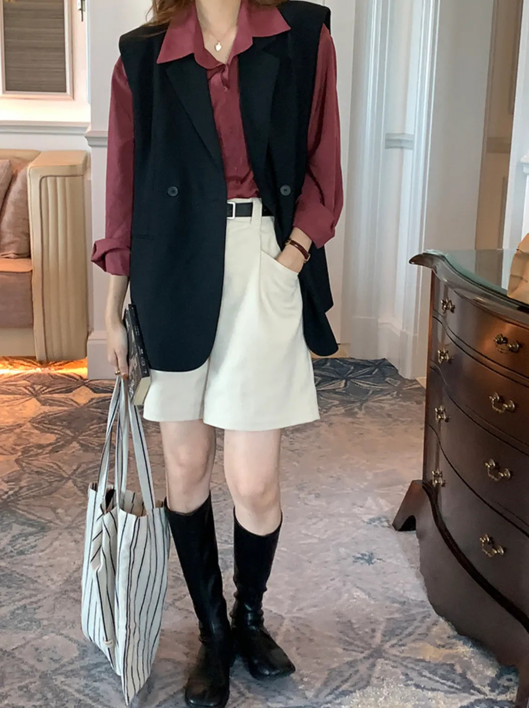 [Korean Style] High Quality Loose Fit Double Breasted Collared Blazer Vest