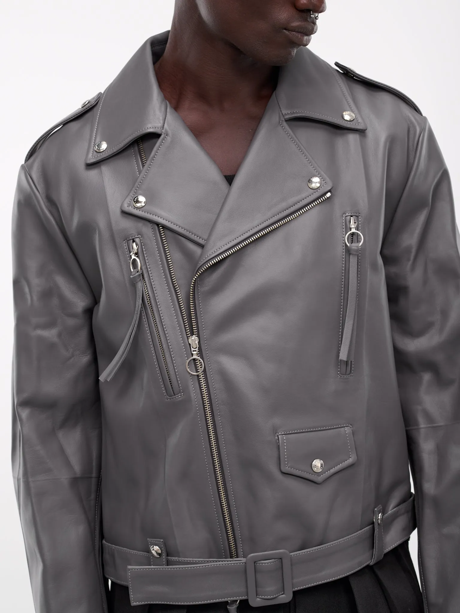 Leather Biker Jacket (U232-J009-L005-GRAY)