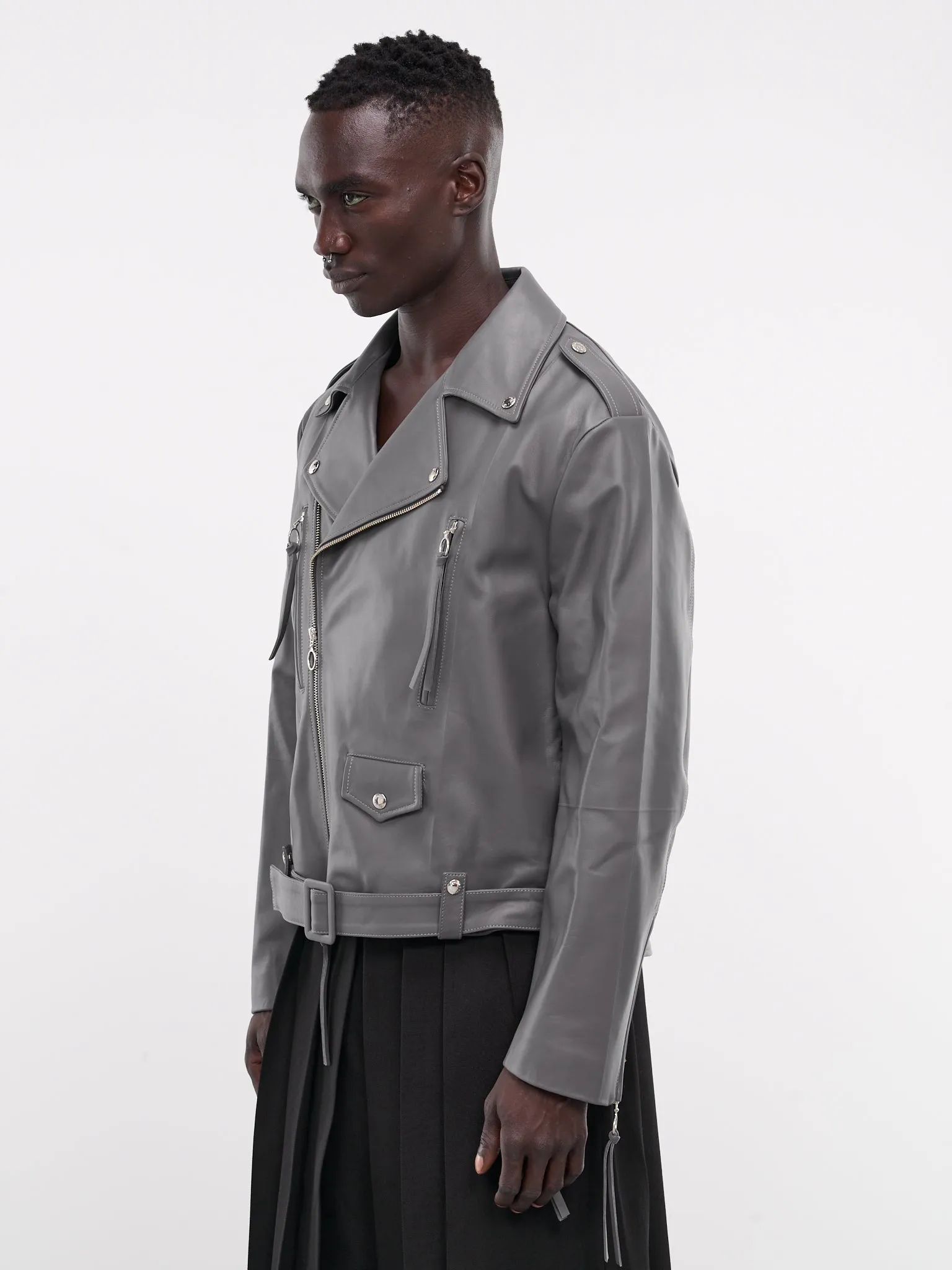 Leather Biker Jacket (U232-J009-L005-GRAY)