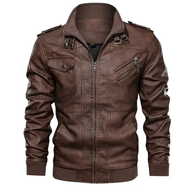 Leather Jackets For Men Casual Cowhide PU Leather Hooded Autumn Winter Coats Male Warm Vintage Motorcycle Punk Overcoats