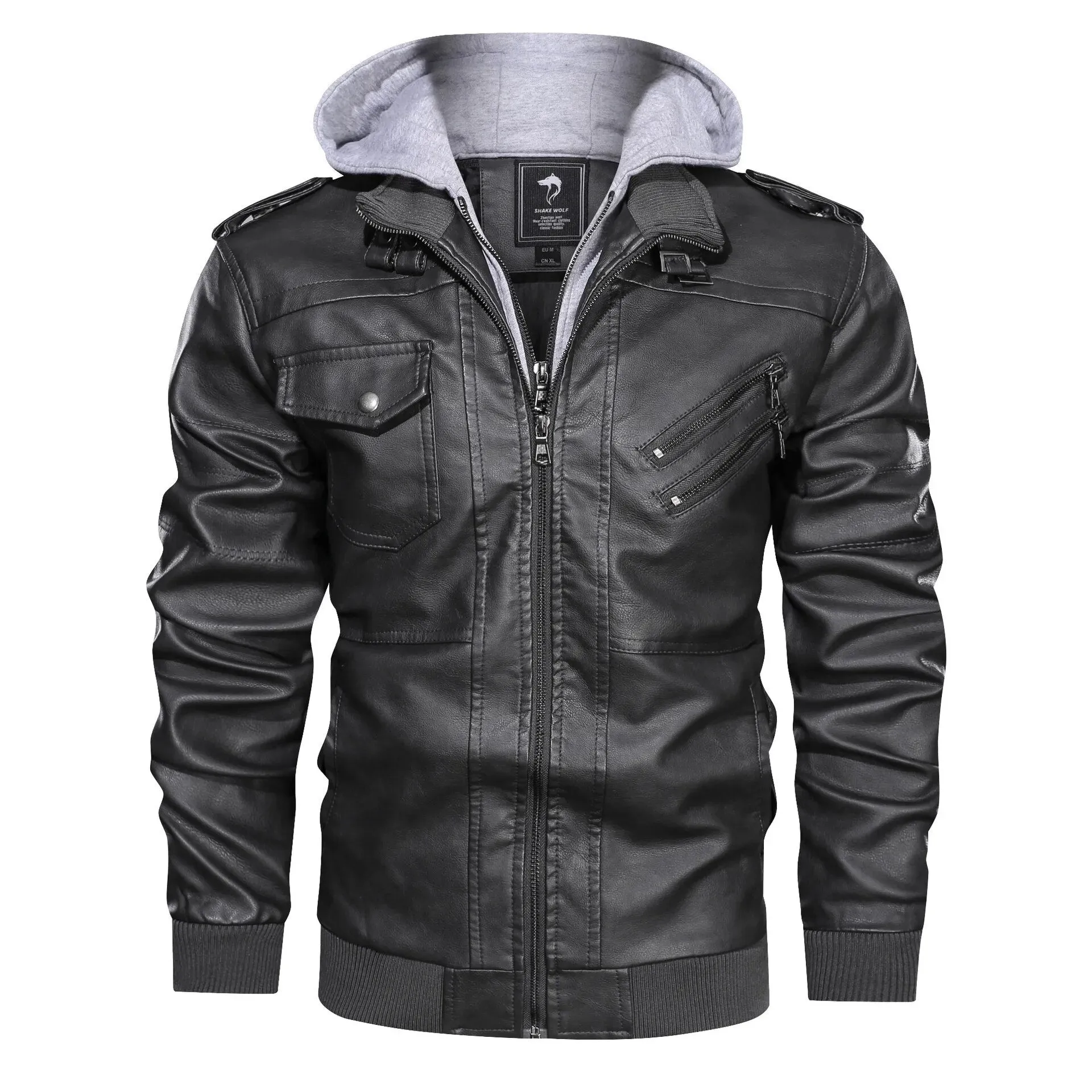 Leather Jackets For Men Casual Cowhide PU Leather Hooded Autumn Winter Coats Male Warm Vintage Motorcycle Punk Overcoats