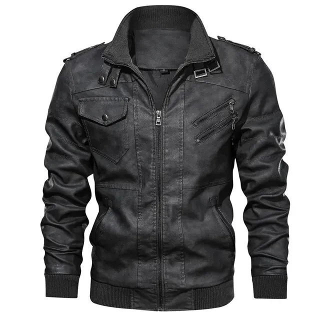 Leather Jackets For Men Casual Cowhide PU Leather Hooded Autumn Winter Coats Male Warm Vintage Motorcycle Punk Overcoats