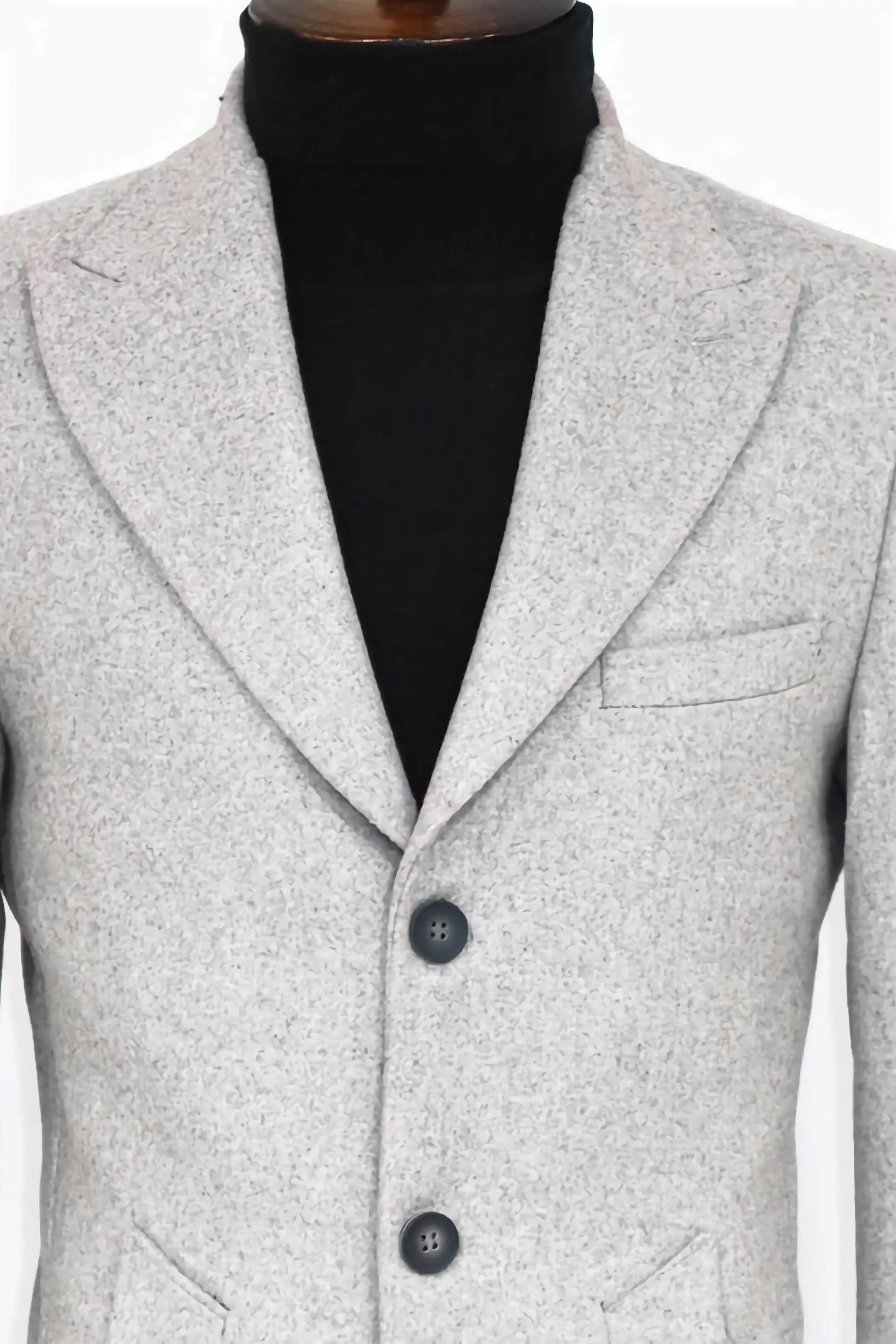 LIGHT GRAY WIDE LAPEL WOOL PEACOAT SLIM FIT