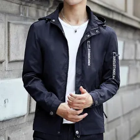 Mandarin Collar Hooded Slim Fit Jacket