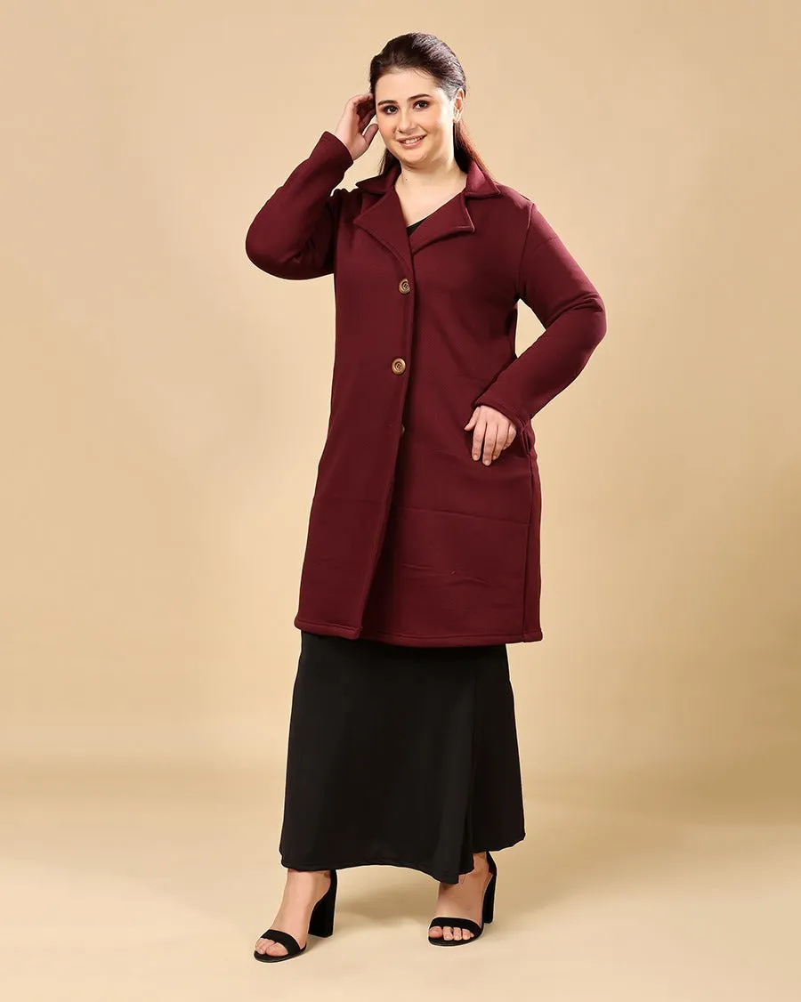 Maroon Solid Double Breatsed Coat