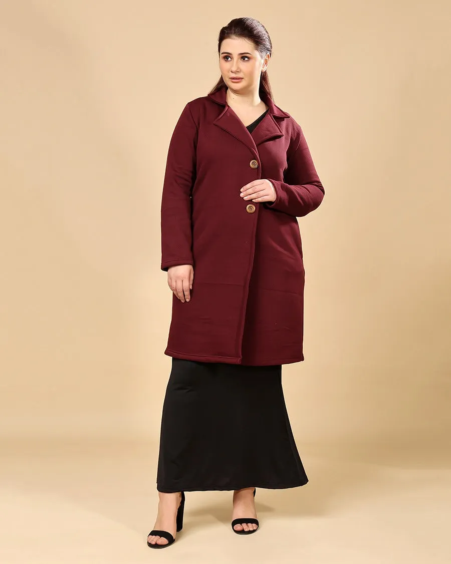 Maroon Solid Double Breatsed Coat