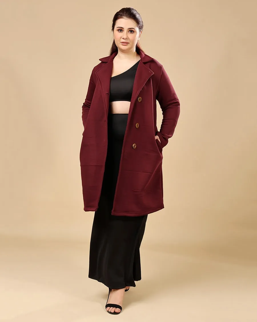 Maroon Solid Double Breatsed Coat