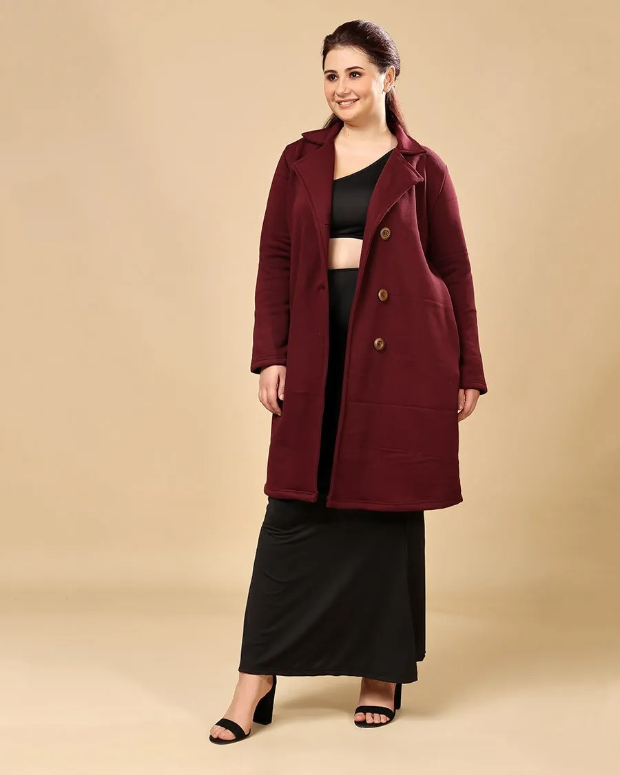 Maroon Solid Double Breatsed Coat