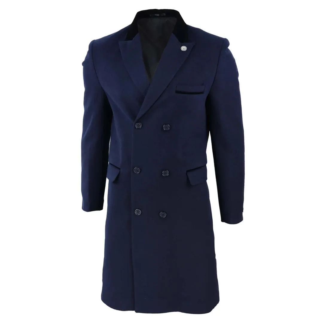 Mens 3/4 Long Double Breasted Overcoat Jacket Wool Coat Peaky Blinders