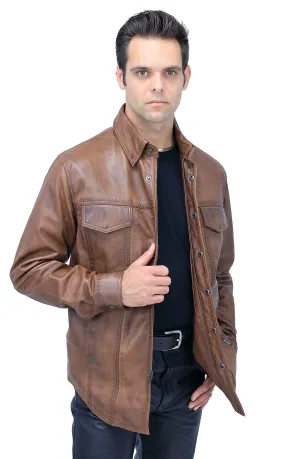 Men's Antiqued Brown Leather Shirt #MS24805GN