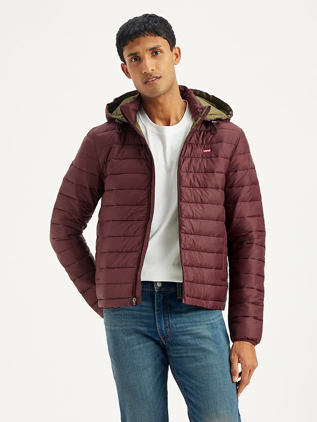 Men's Quilted Maroon Hooded Puffer Jacket