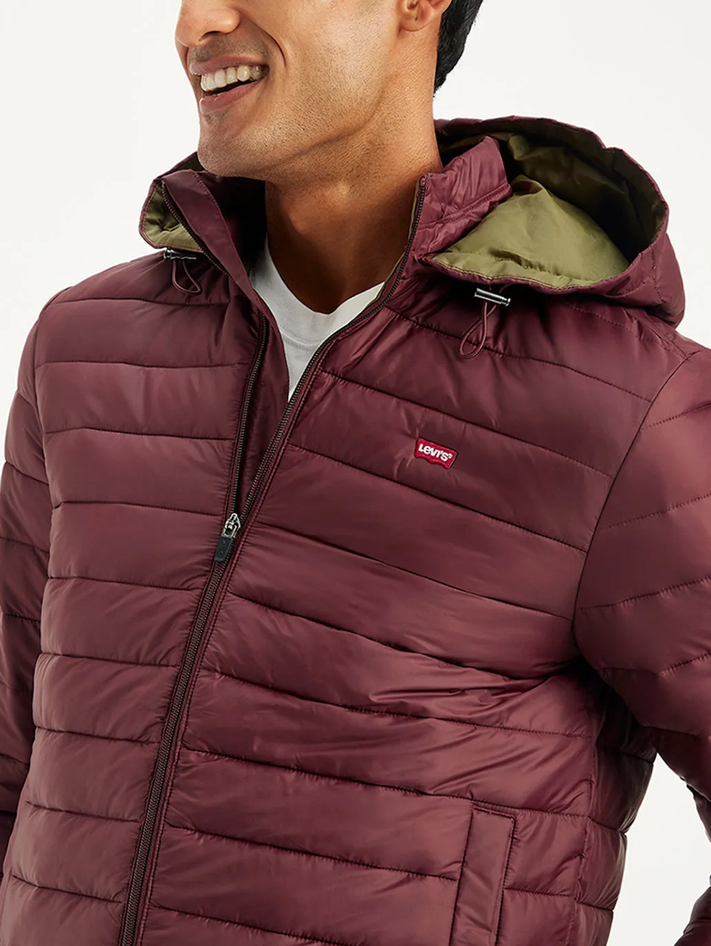 Men's Quilted Maroon Hooded Puffer Jacket