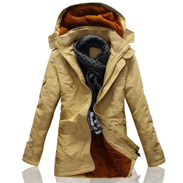 Mens Winter Casual Mid Long Cotton Overcoats