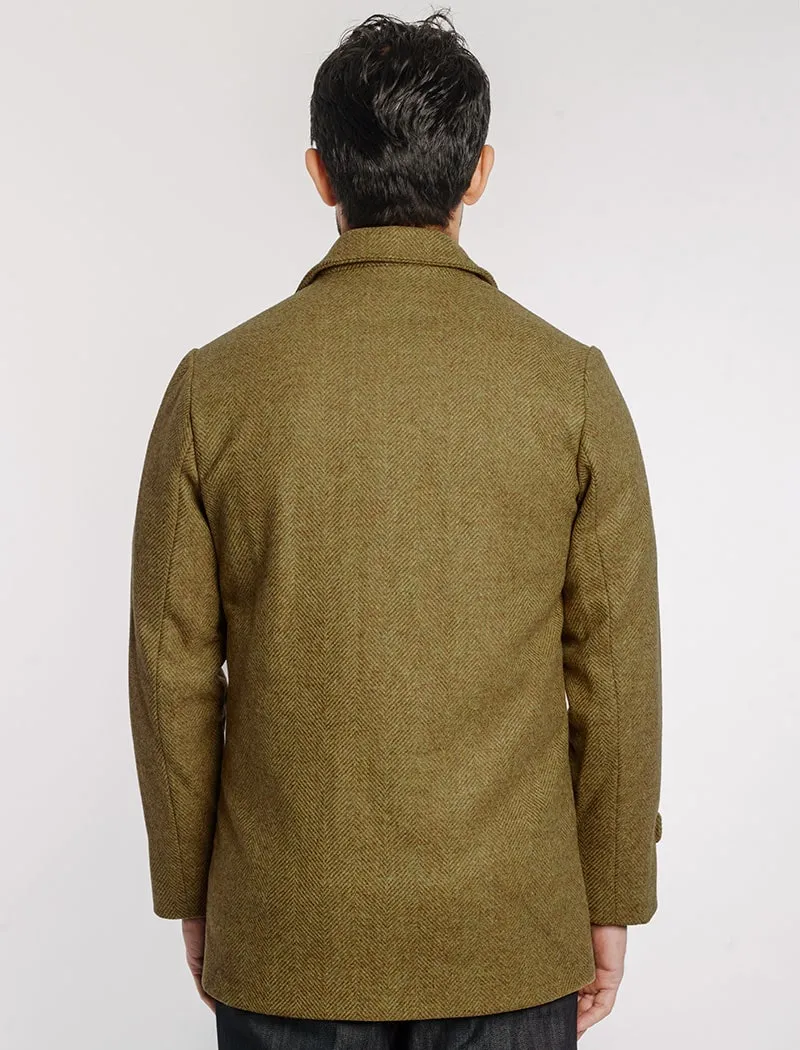 Mustard Herringbone Wool Overcoat