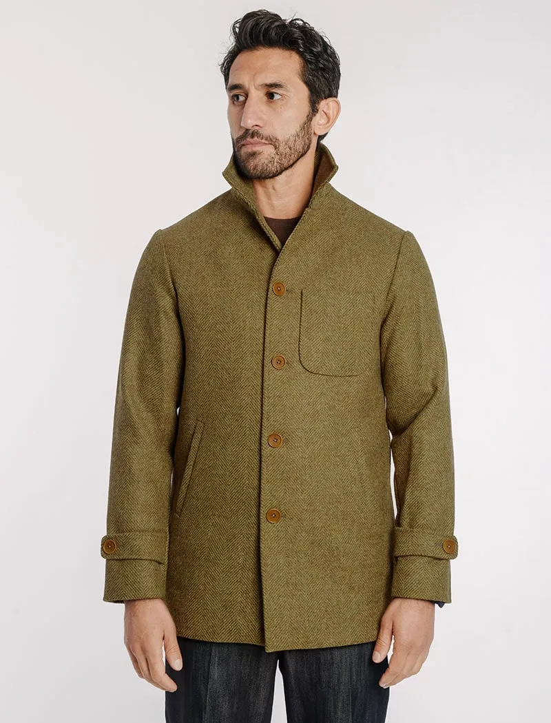 Mustard Herringbone Wool Overcoat