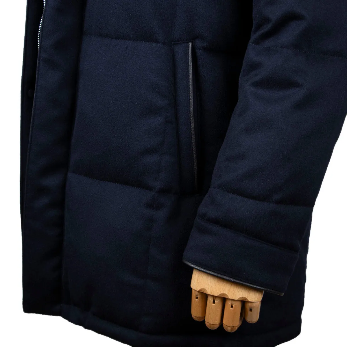 Navy Loro Piana Rain System 100% Cashmere Padded Coat