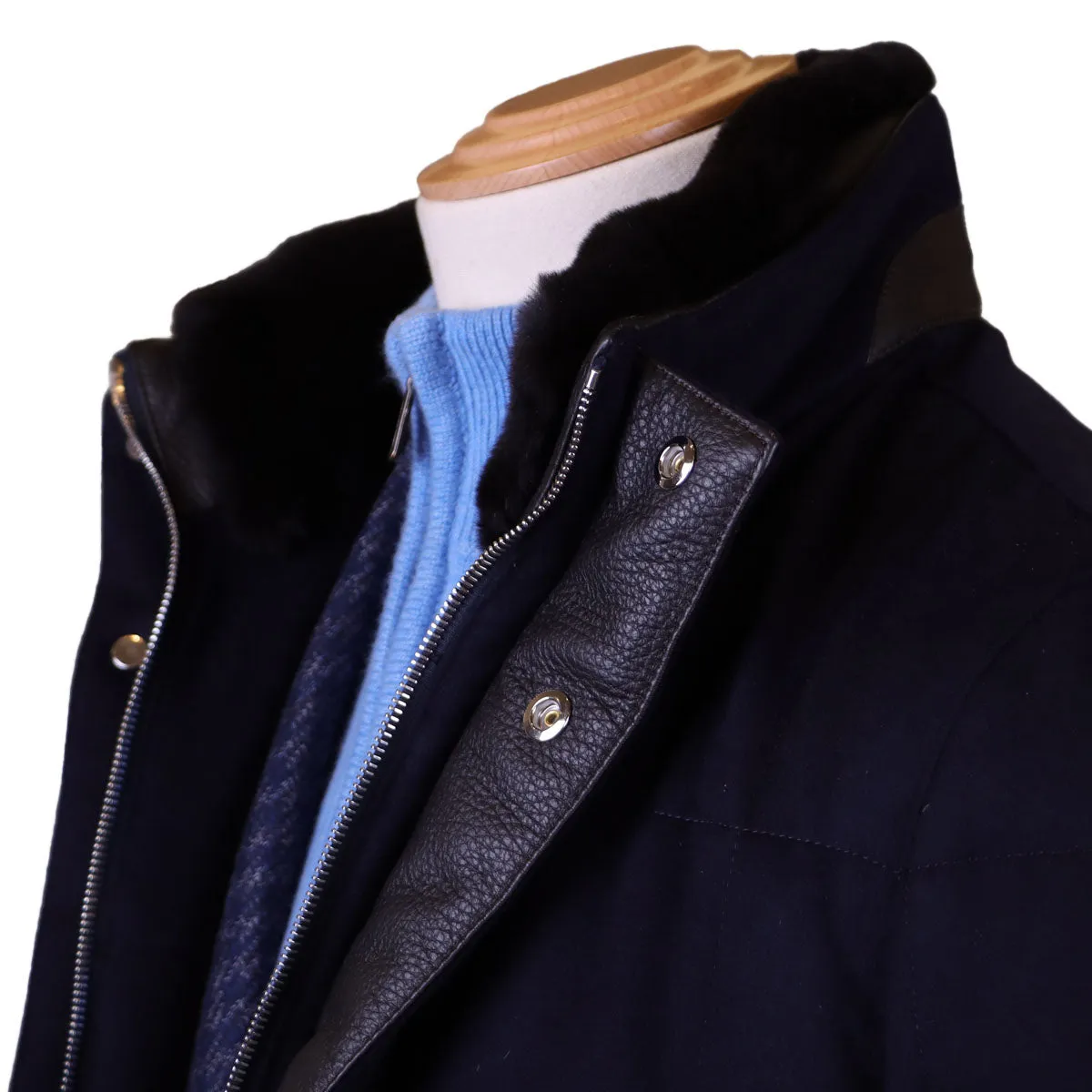 Navy Loro Piana Rain System 100% Cashmere Padded Coat