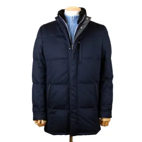 Navy Loro Piana Rain System 100% Cashmere Padded Coat