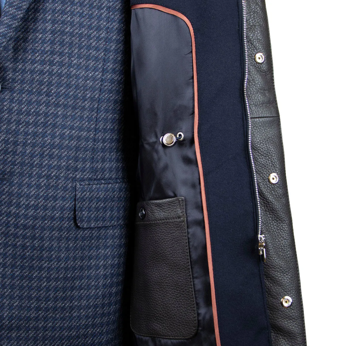 Navy Loro Piana Rain System 100% Cashmere Padded Coat