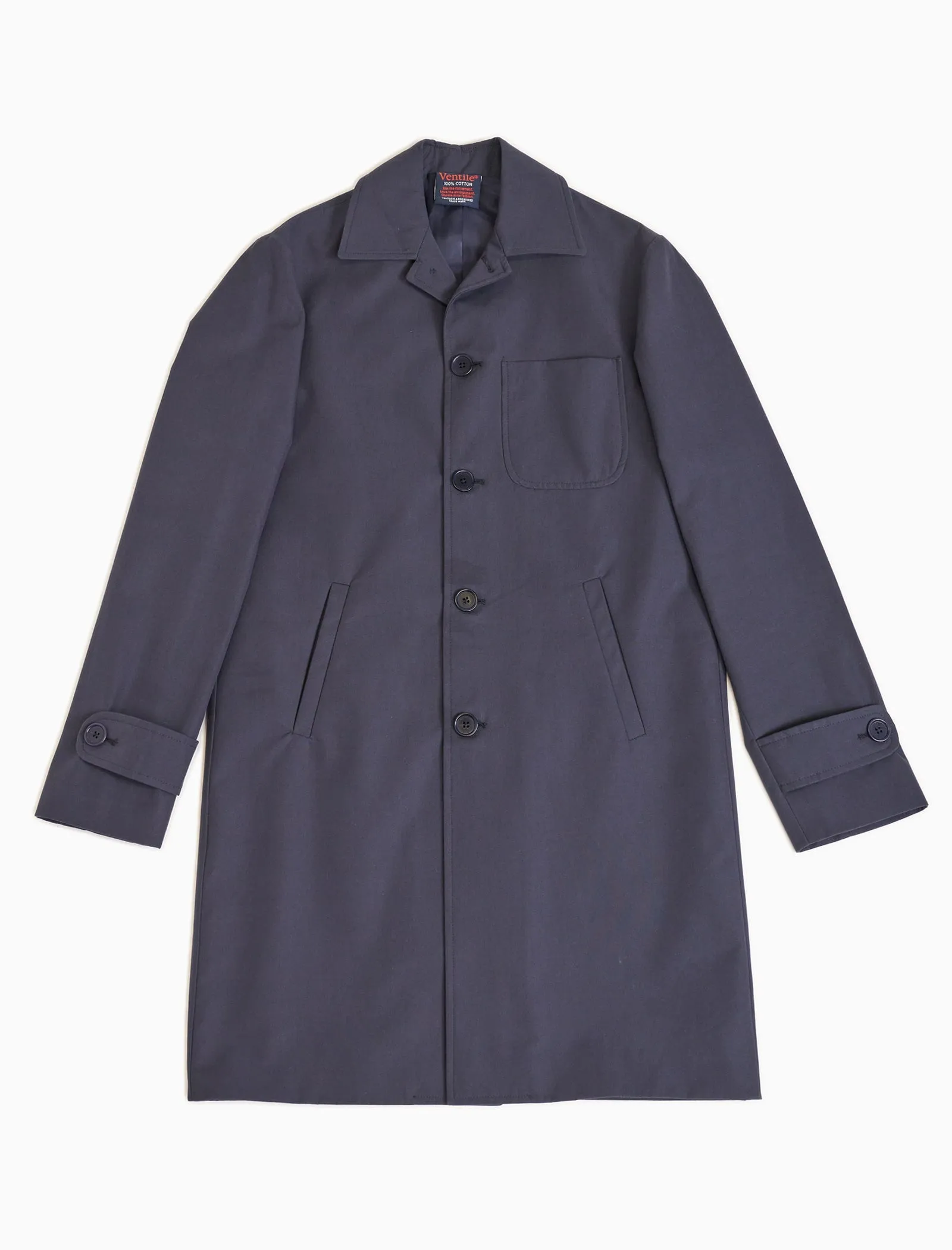 Navy Ventile Cotton Long Overcoat