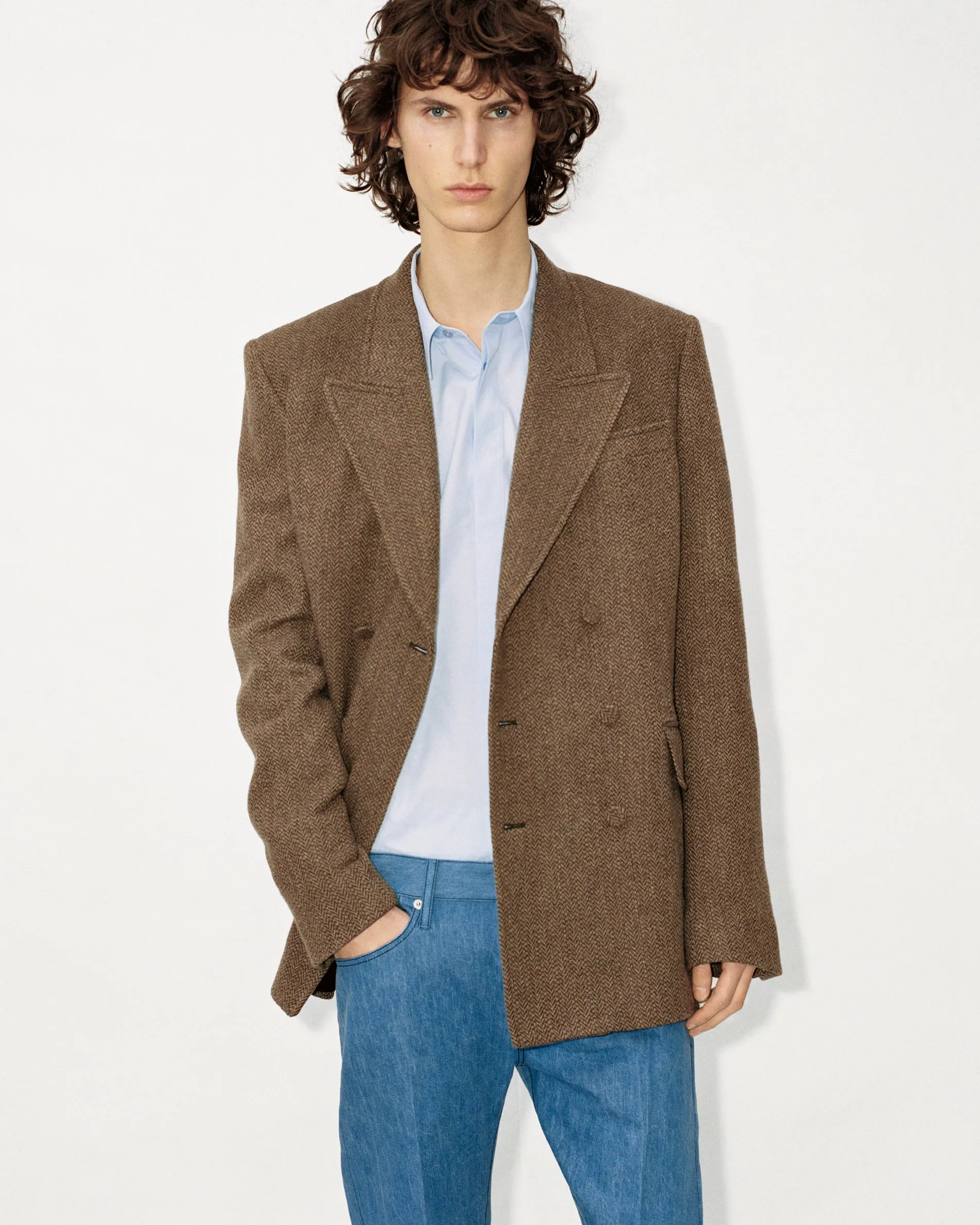 Nico Blazer in Chocolate Multi Virgin Wool Cashmere Herringbone