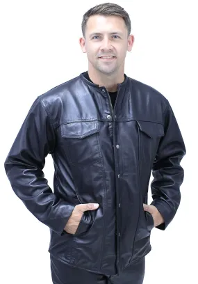 No Collar Men's Lightweight Leather Shirt #MS442K