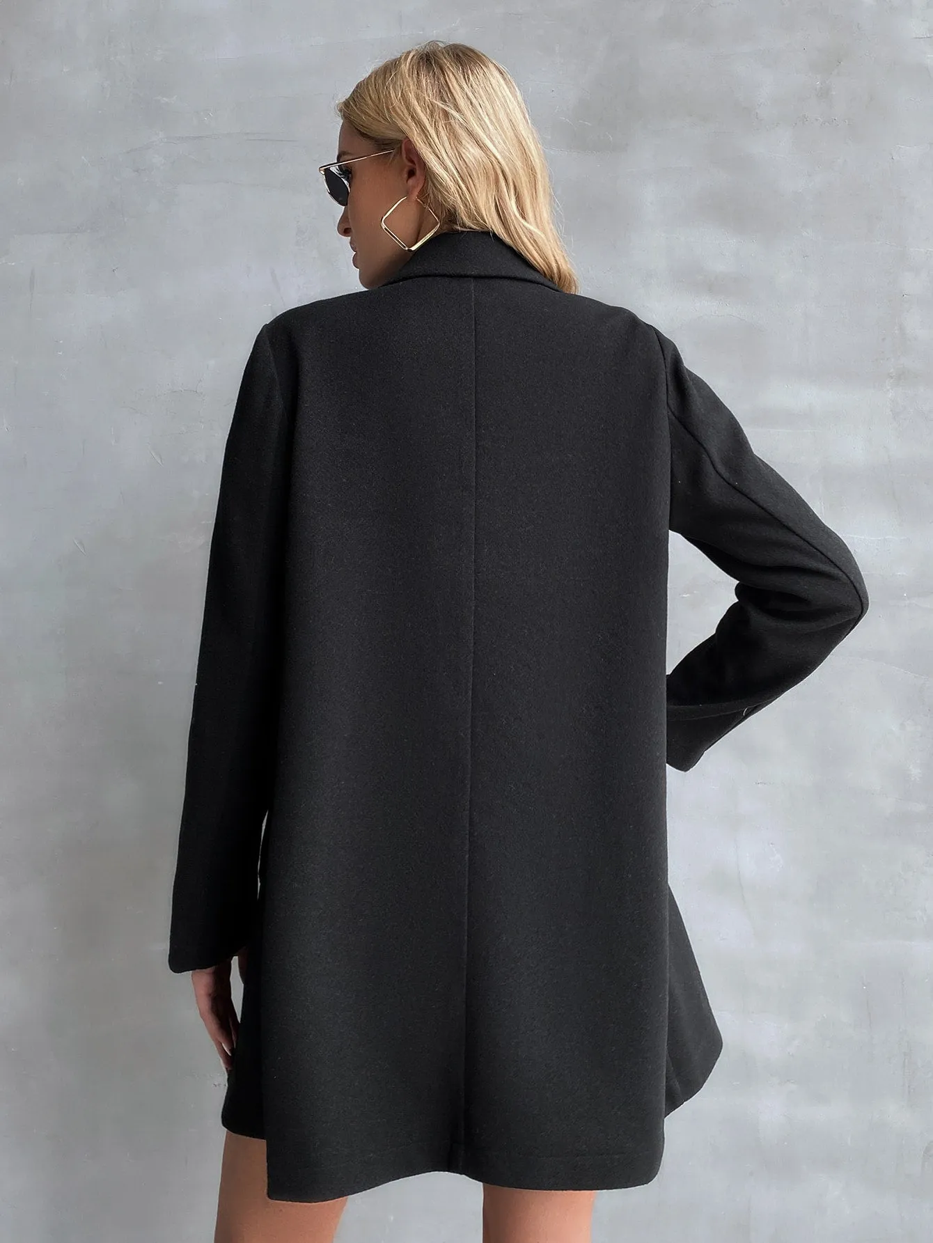 Plain Double Button Long Sleeve Lapel Short Women Overcoat