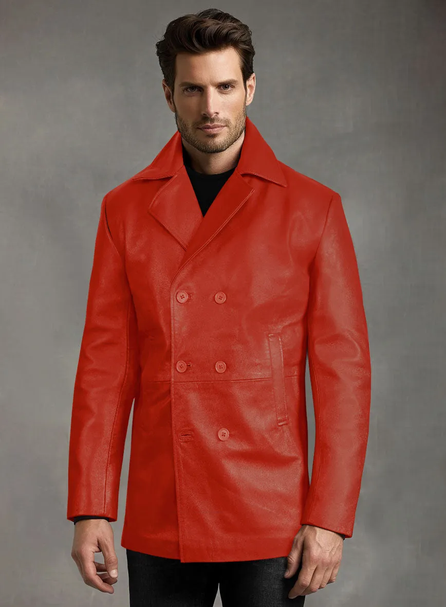 Red Leather Pea Coat