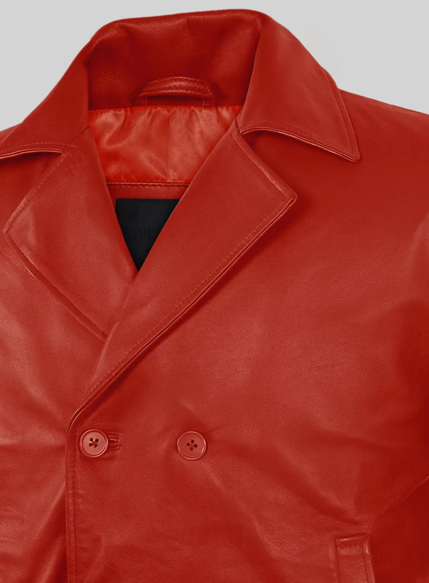 Red Leather Pea Coat