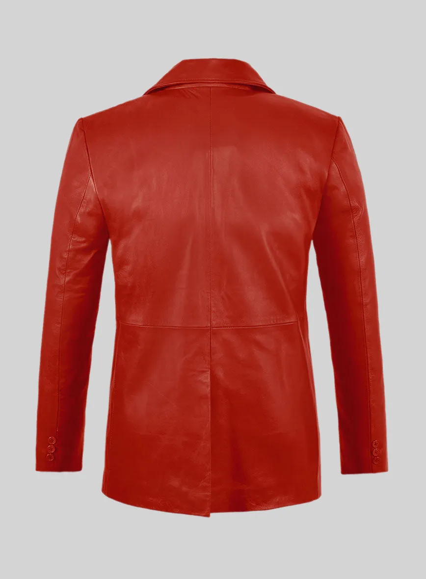 Red Leather Pea Coat