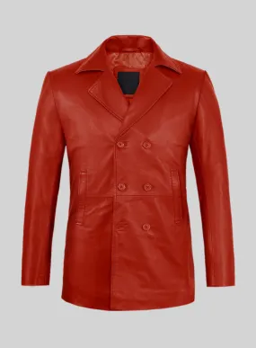 Red Leather Pea Coat