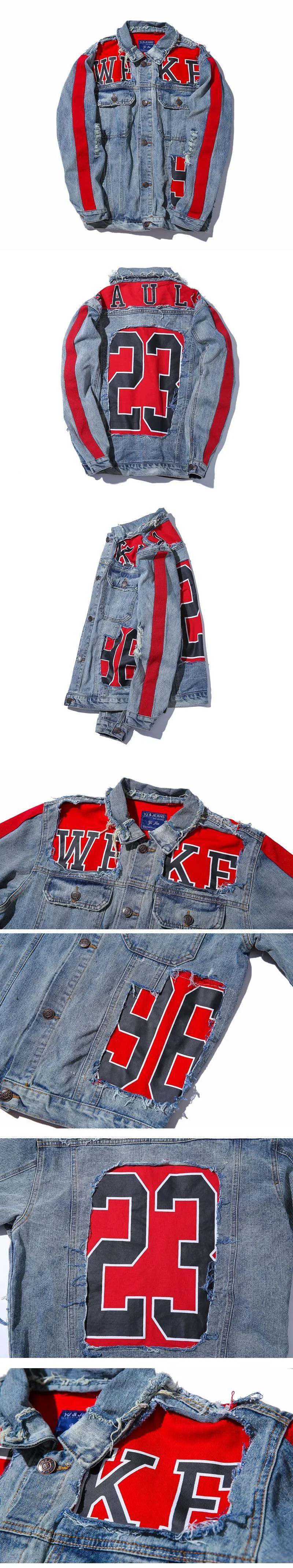 Red Patchwork Denim Jacket