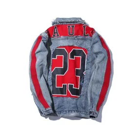 Red Patchwork Denim Jacket