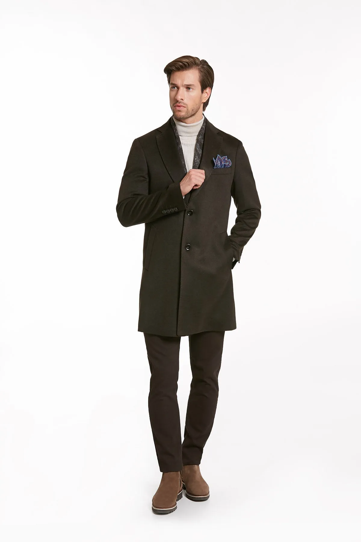 Regular Fit Cachet Notch Lapel Brown Overcoat