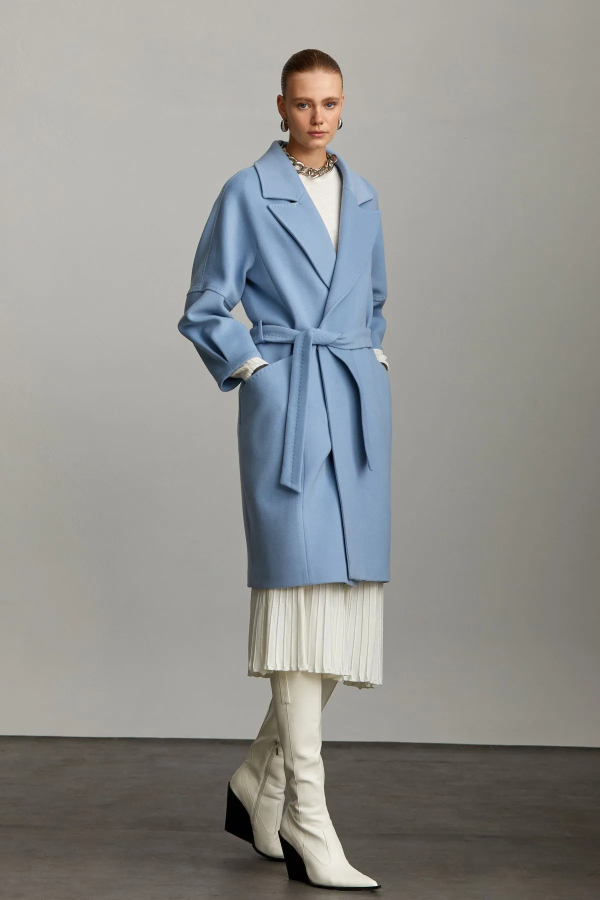 Slim Fit Sofia Plain Notch Lapel Belted Coat