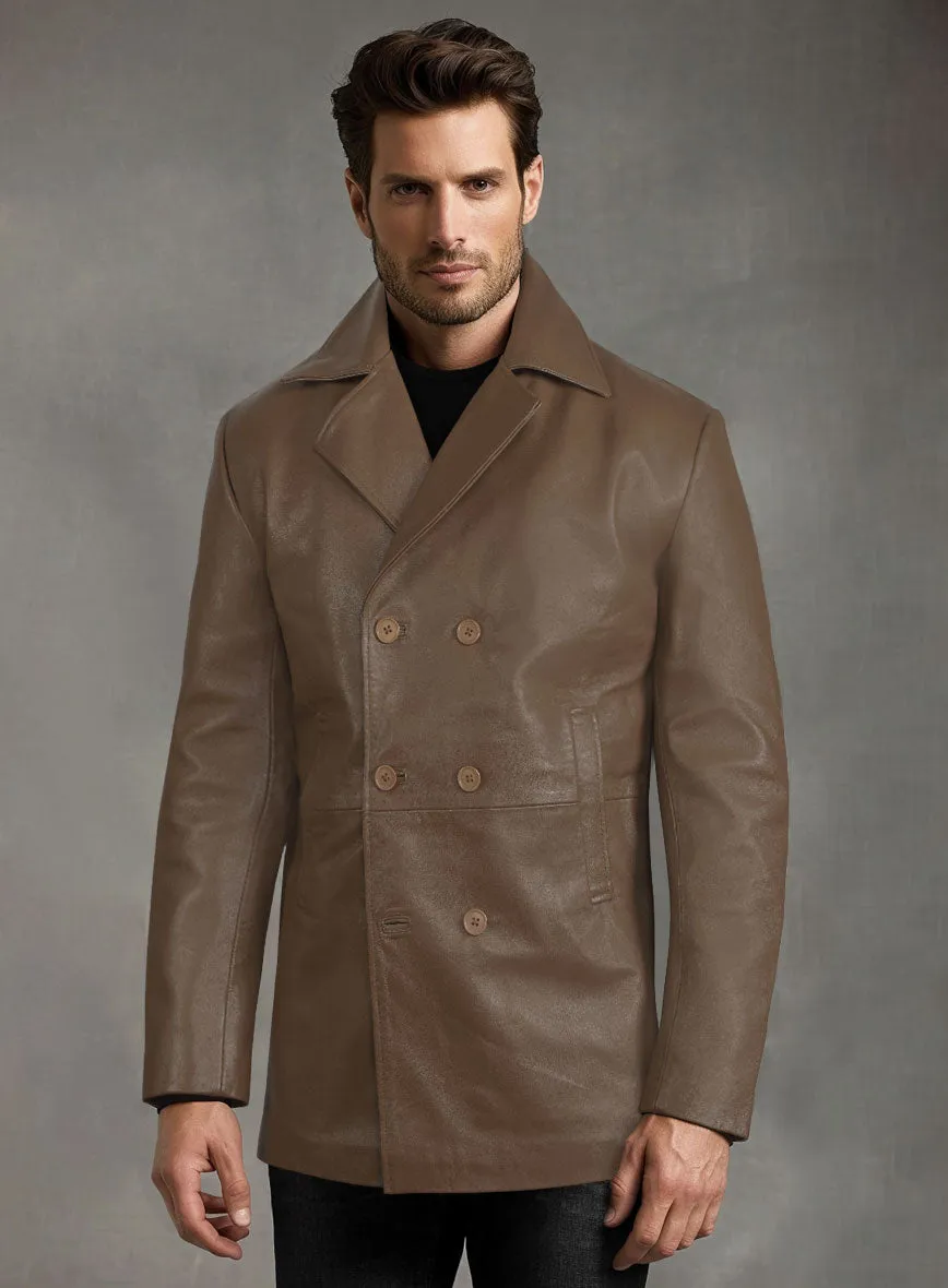 Soft King Brown Leather Pea Coat