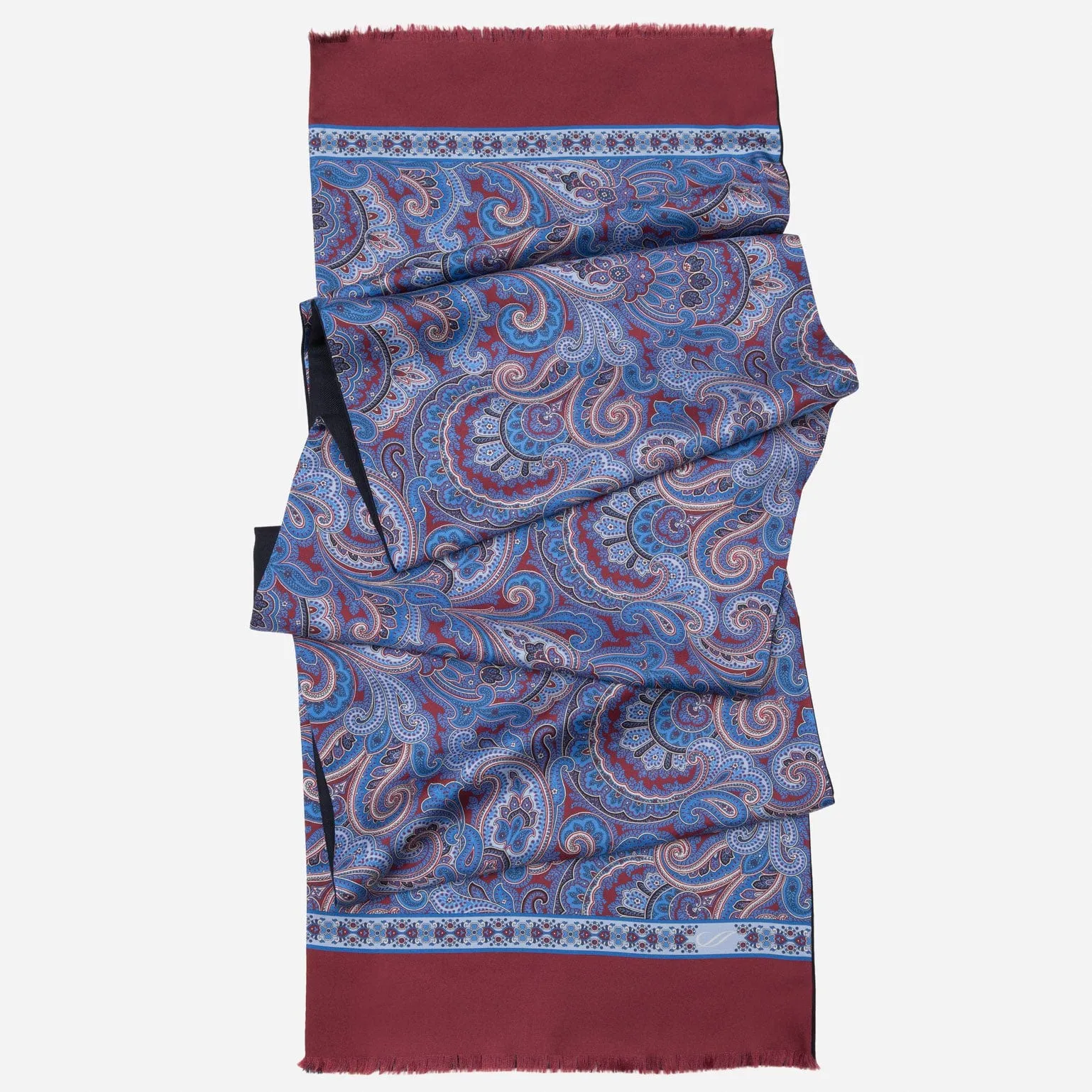 Sorrento - Wool Backed Silk Scarf - Blue & Venetian Red