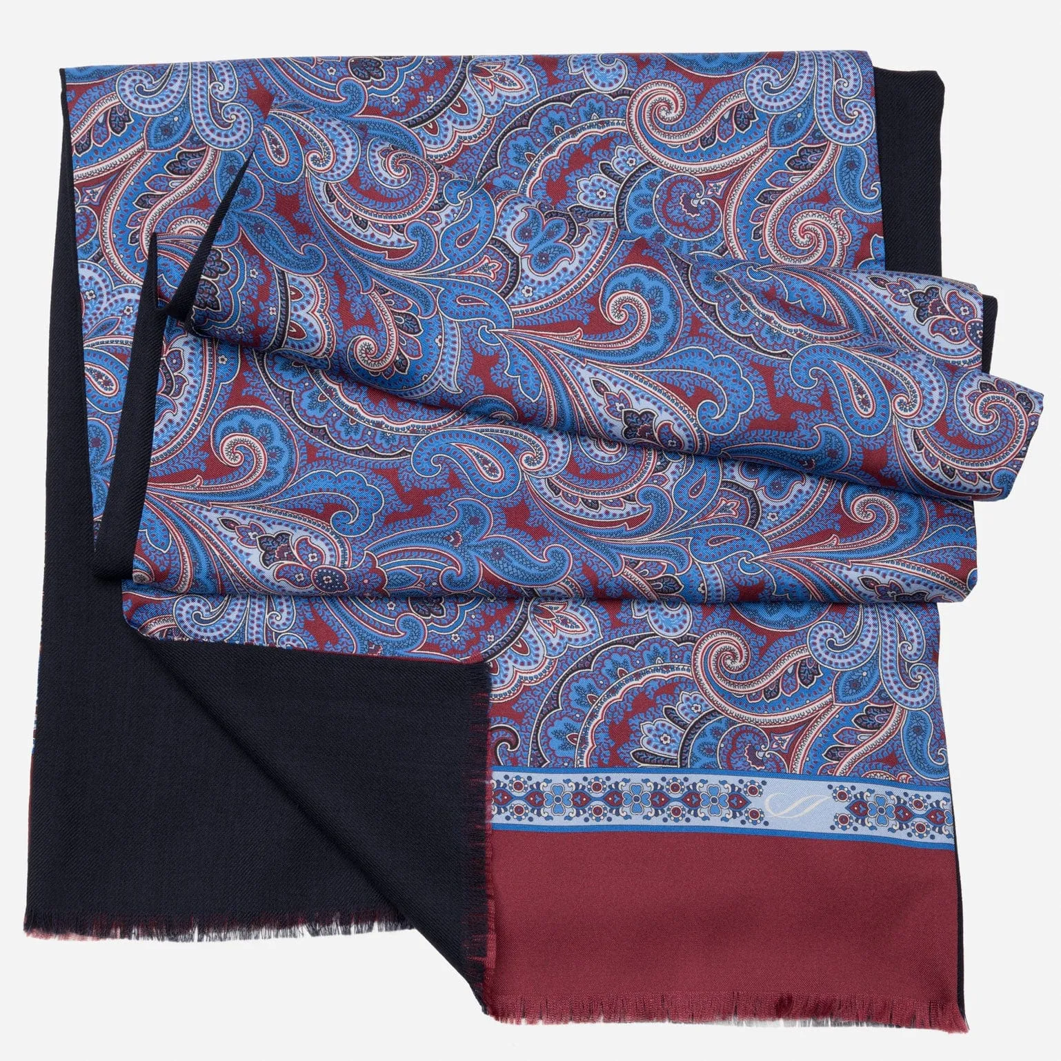 Sorrento - Wool Backed Silk Scarf - Blue & Venetian Red