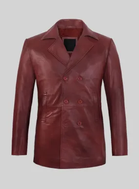 Spanish Red Leather Pea Coat