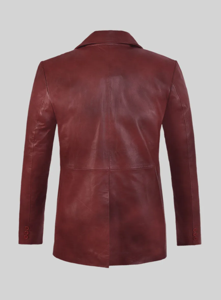 Spanish Red Leather Pea Coat