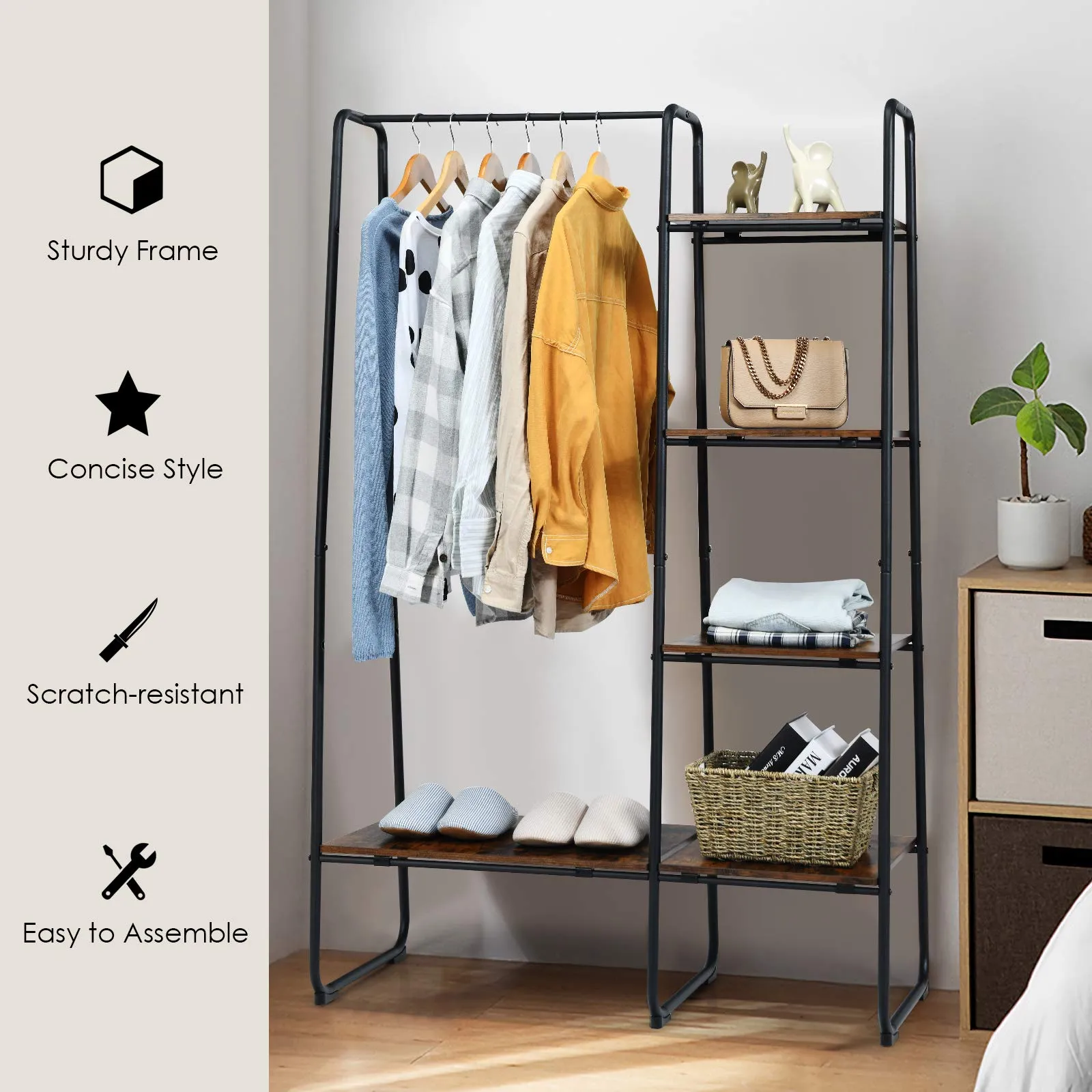 Tangkula Garment Rack with Shelves, Clothes Rack with 5 Shelves & Hanging Bar