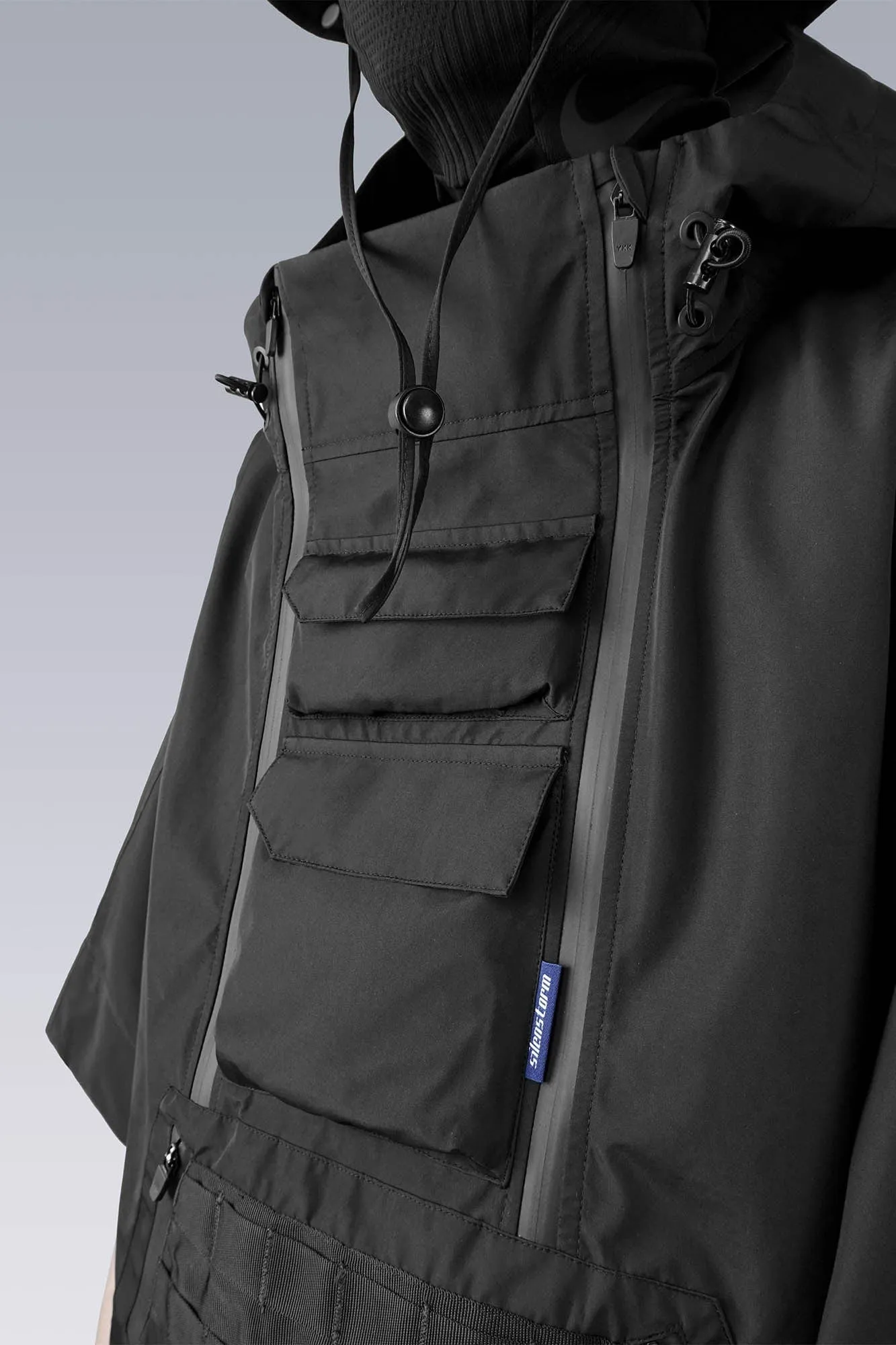 Techwear Poncho Jacket with Utility Chest Rig