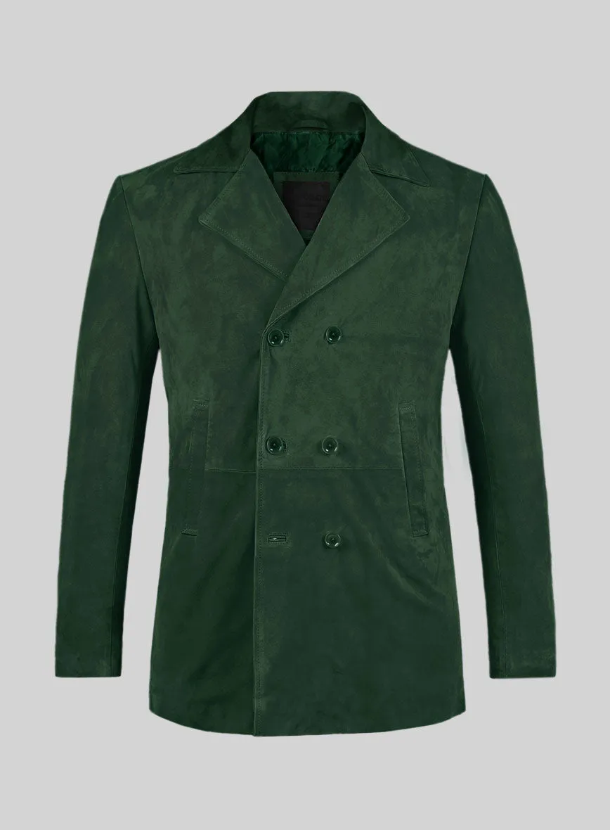 Timber Green Suede Leather Pea Coat