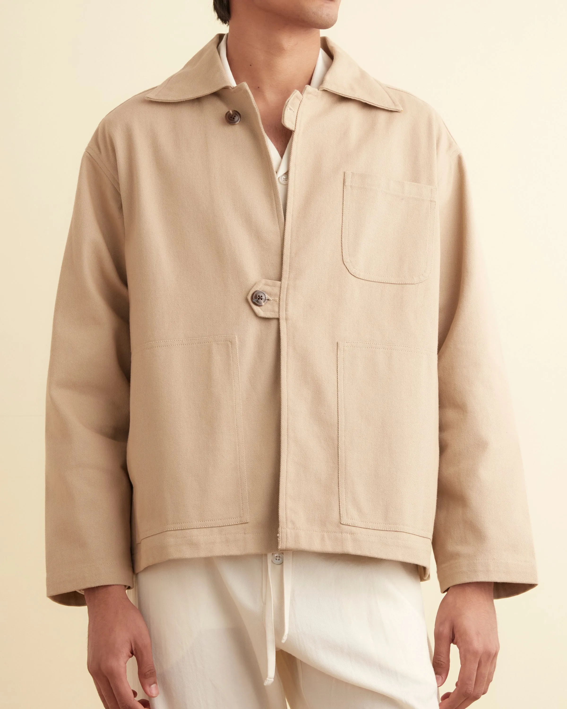 Twill Front Tab Jacket - Khaki