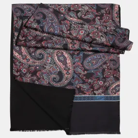 Venezia - Wool Backed Silk Scarf - Black, Blue & Red