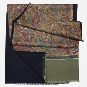 Venezia - Wool Backed Silk Scarf - Olive Green