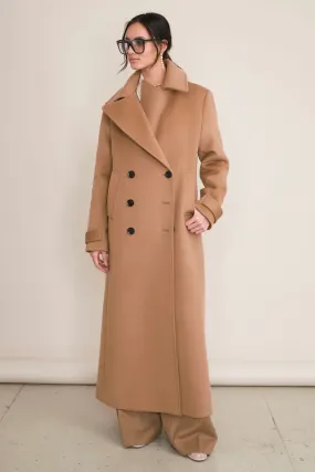 Vera Double Breasted Full Length Wool Peacoat in Classic Camel