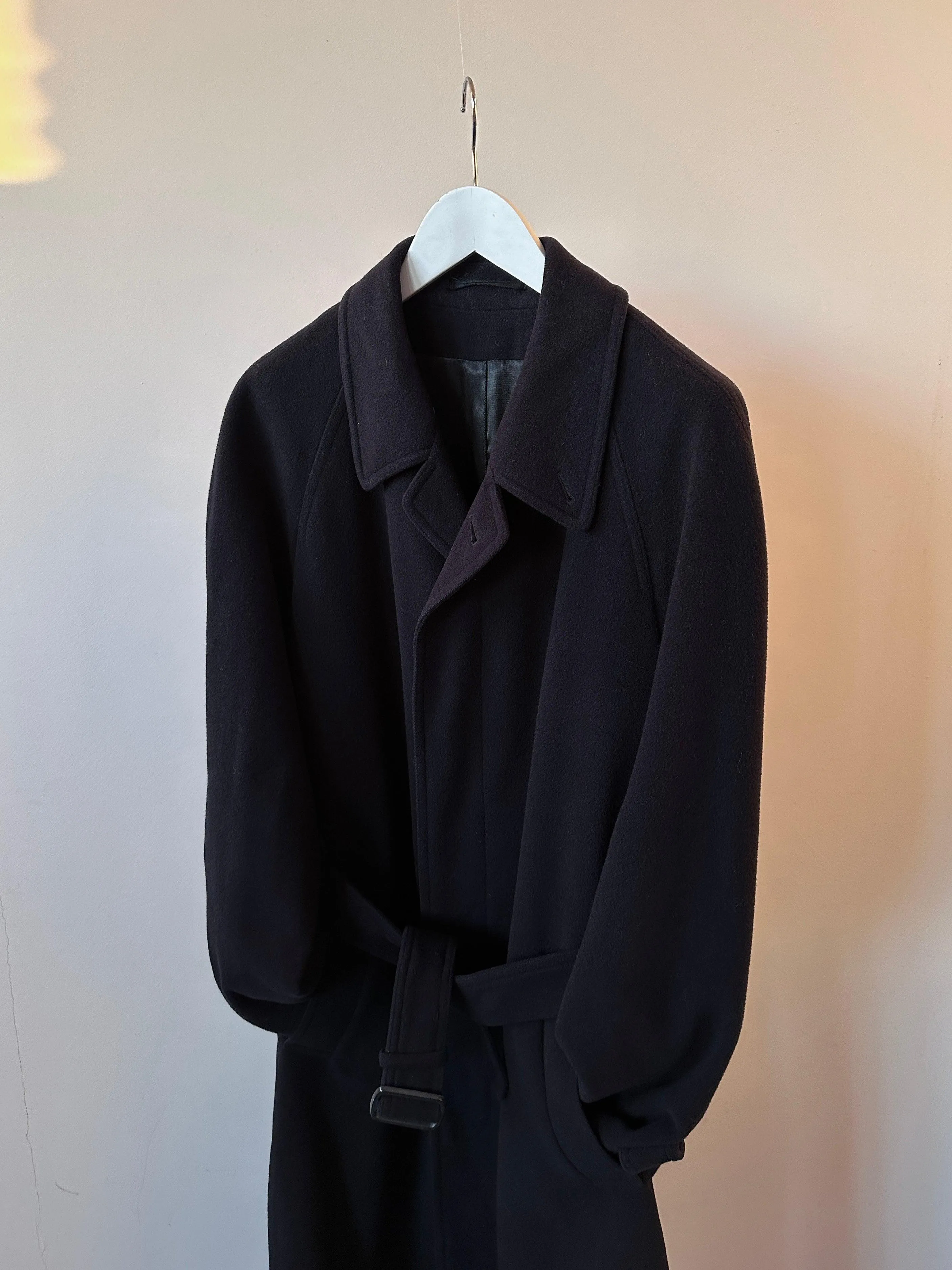 Vintage Pure Wool Concealed Placket Belted Coat - XL