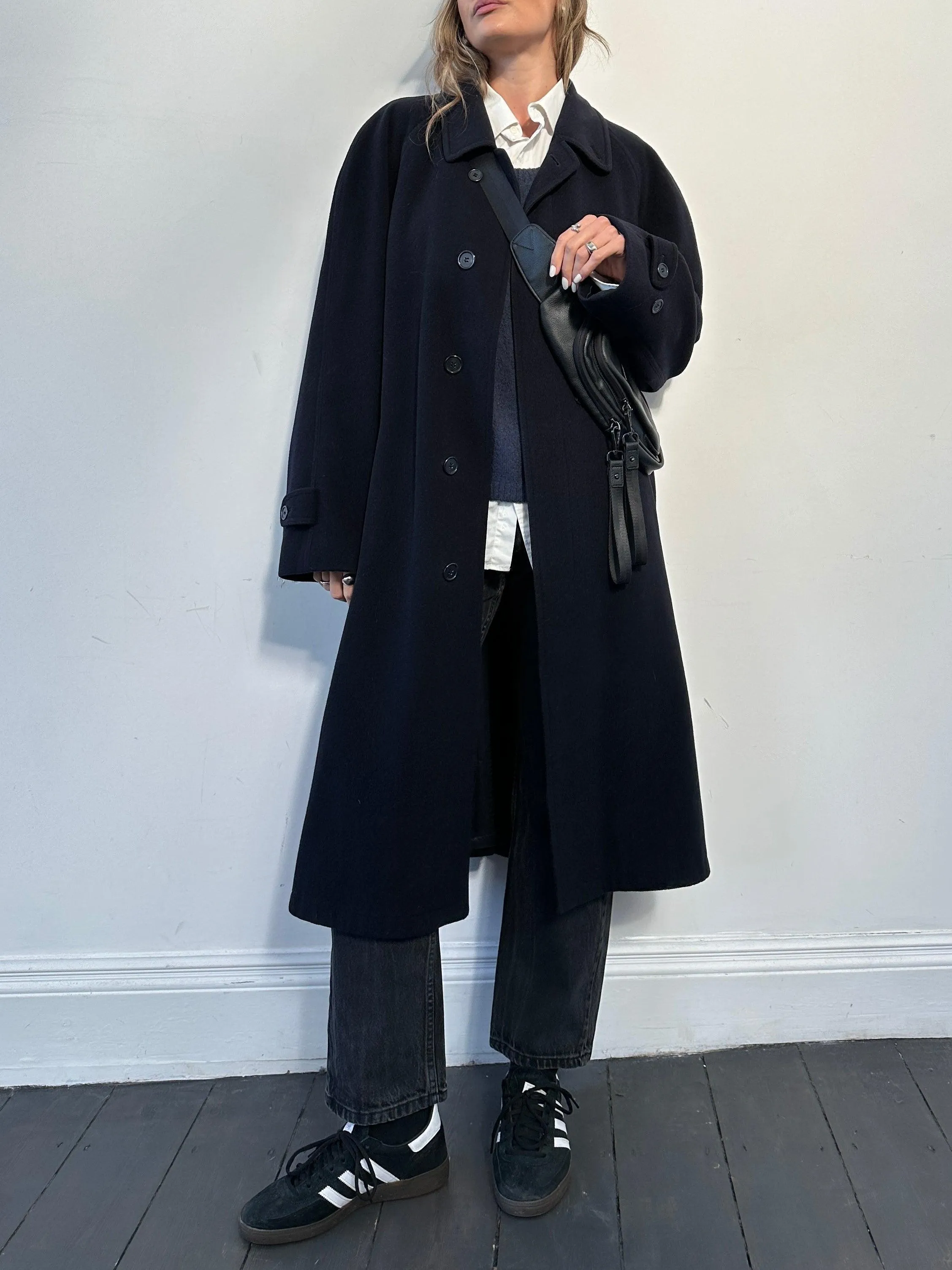 Vintage Pure Wool Concealed Placket Belted Coat - XL